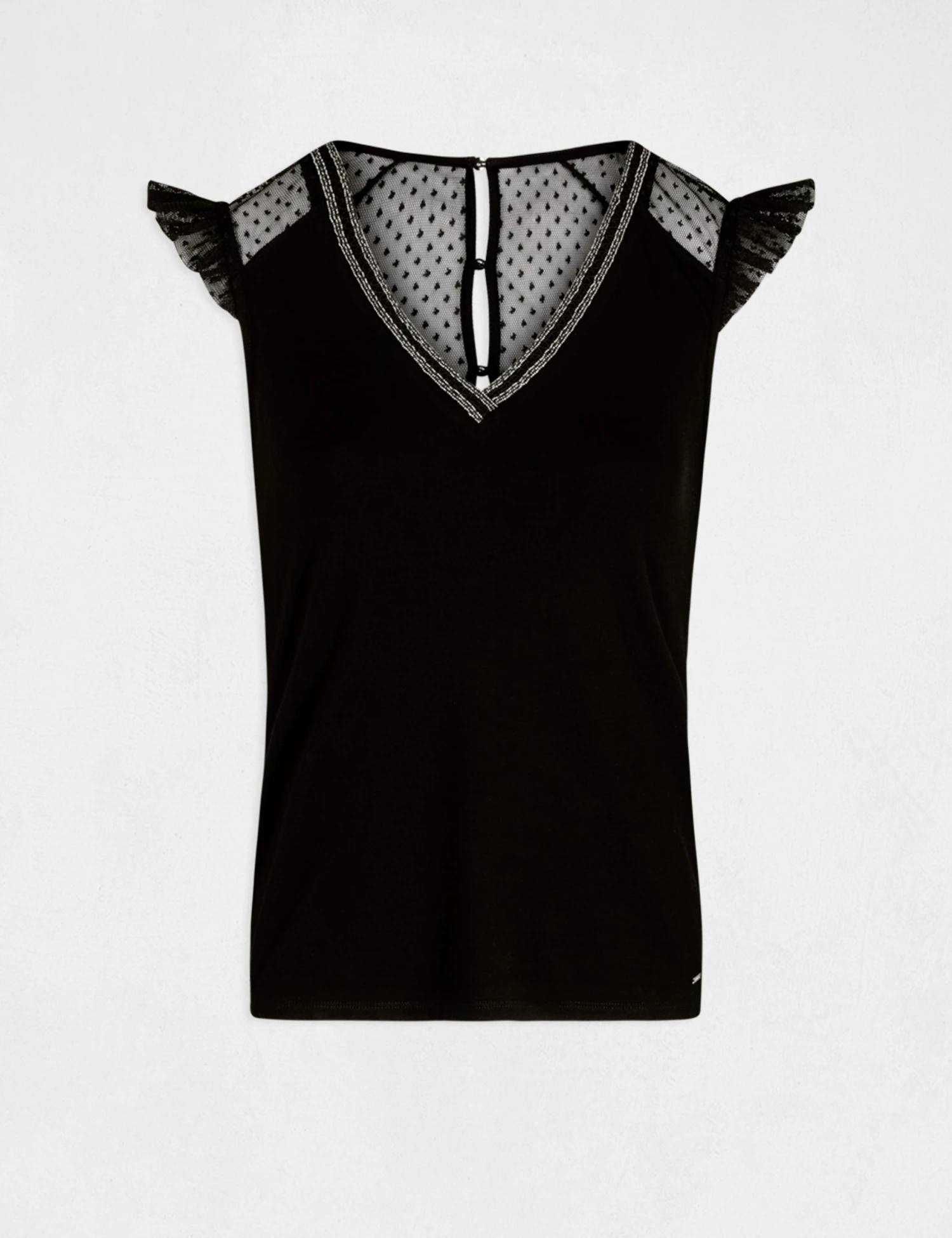 T-shirt Manches Courtes à Plumetis Noir Femme – Image 4