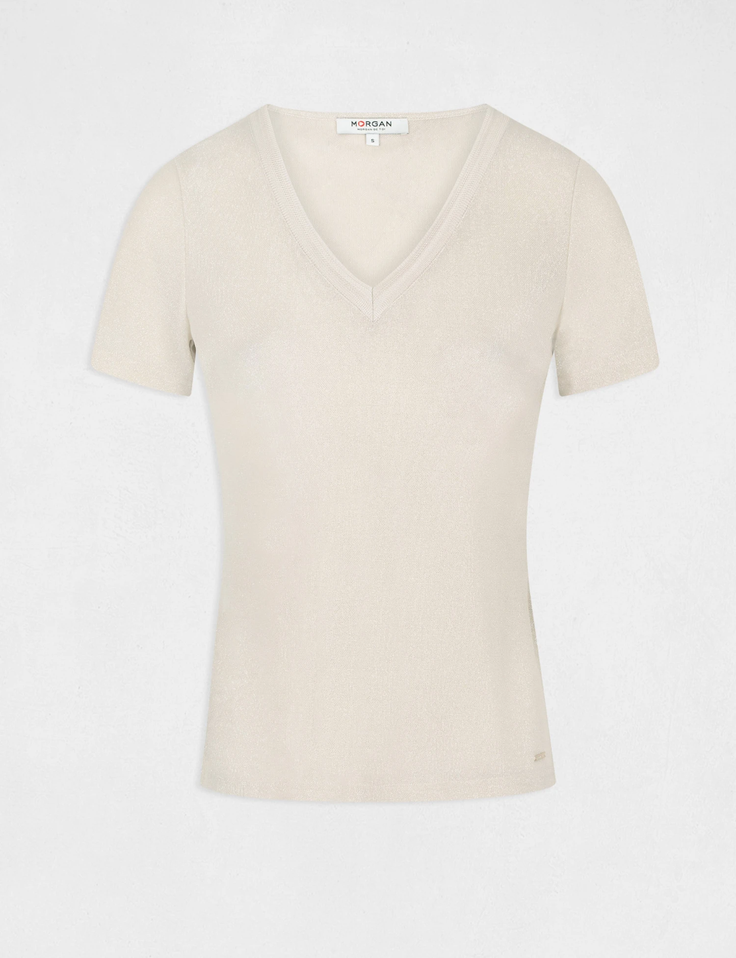 T-shirt Manches Courtes Avec Col En V Ivoire Femme – Image 4