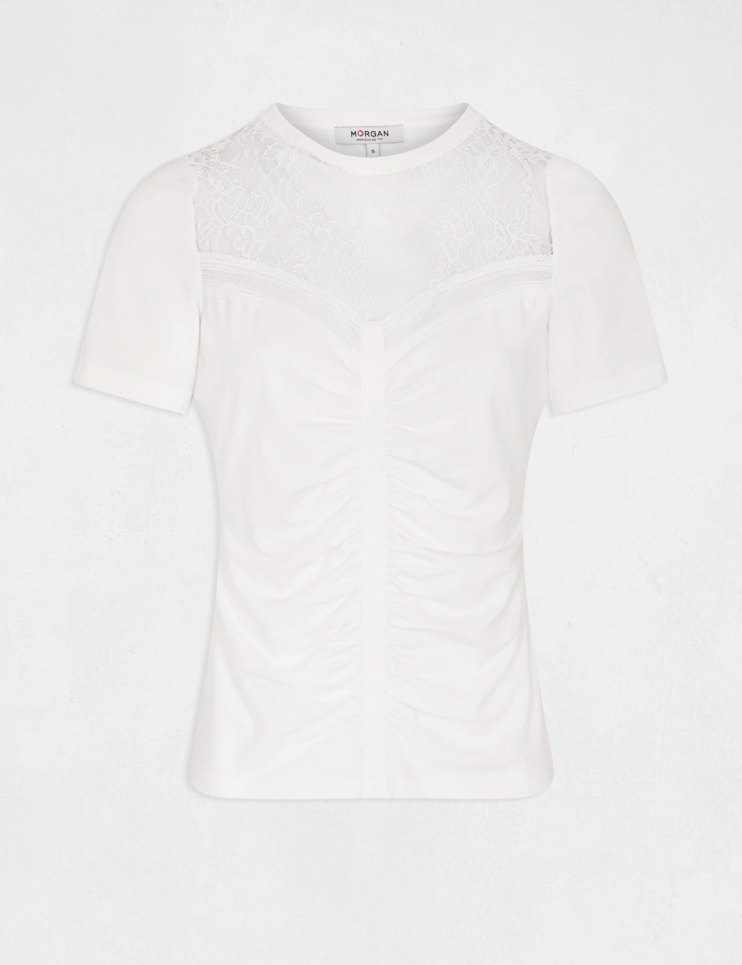 T-shirt Manches Courtes Avec Dentelle Ecru Femme – Image 4