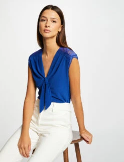 T-shirt Manches Courtes Avec Noeud Bleu Electrique Femme