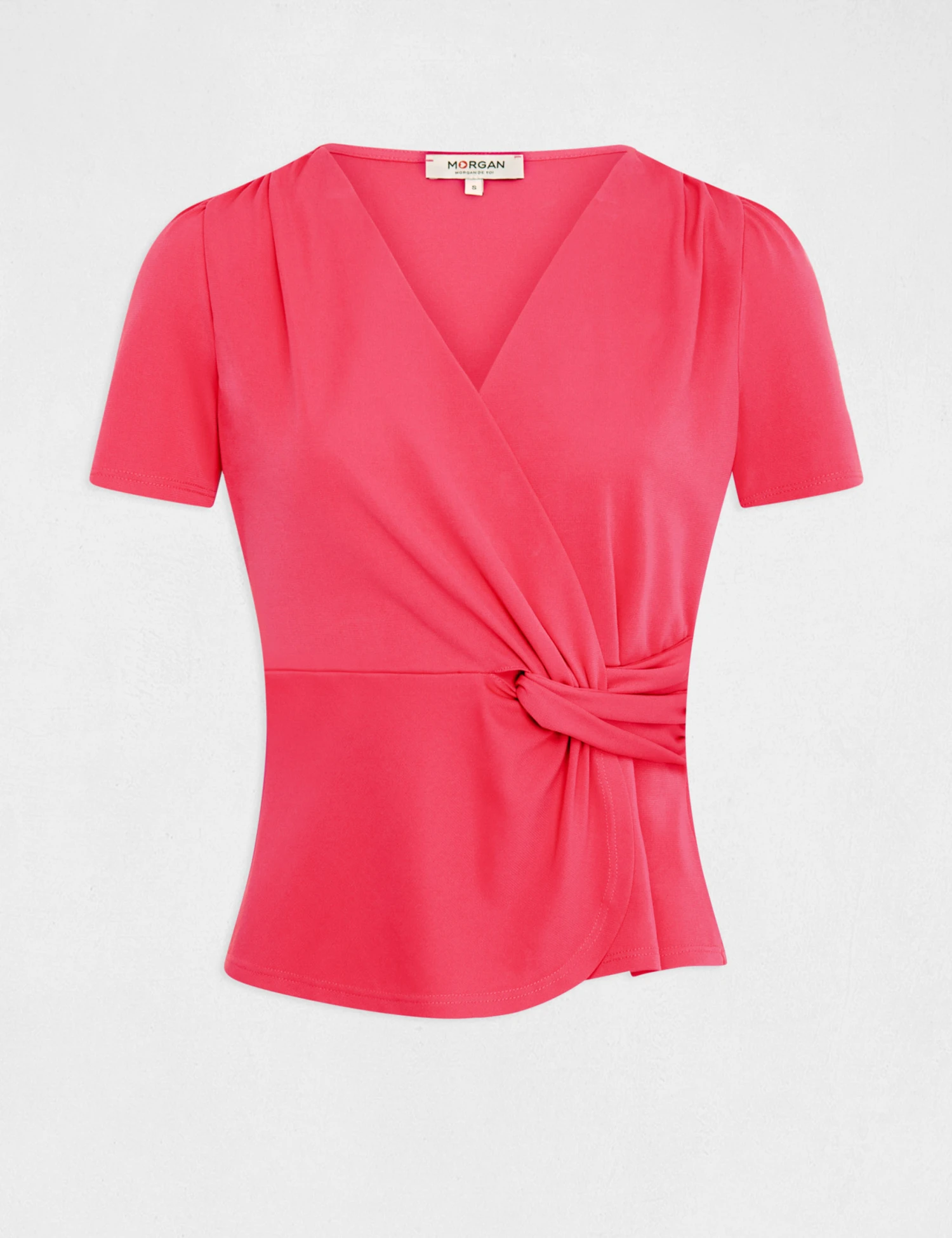 T-shirt Manches Courtes Col Cache-coeur Framboise Femme – Image 4