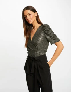 T-shirt Manches Courtes Fils Métallisés Dore Femme