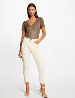 T-shirt Manches Courtes Fils Métallisés Vert Moyen Femme