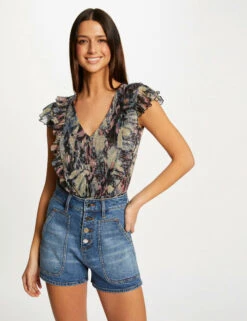 T-shirt Manches Courtes Imprimé Abstrait Multico Femme