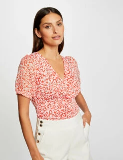 T-shirt Manches Courtes Imprimé Abstrait Orange Femme