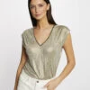 T-shirt Manches Courtes Métallisé Dore Femme
