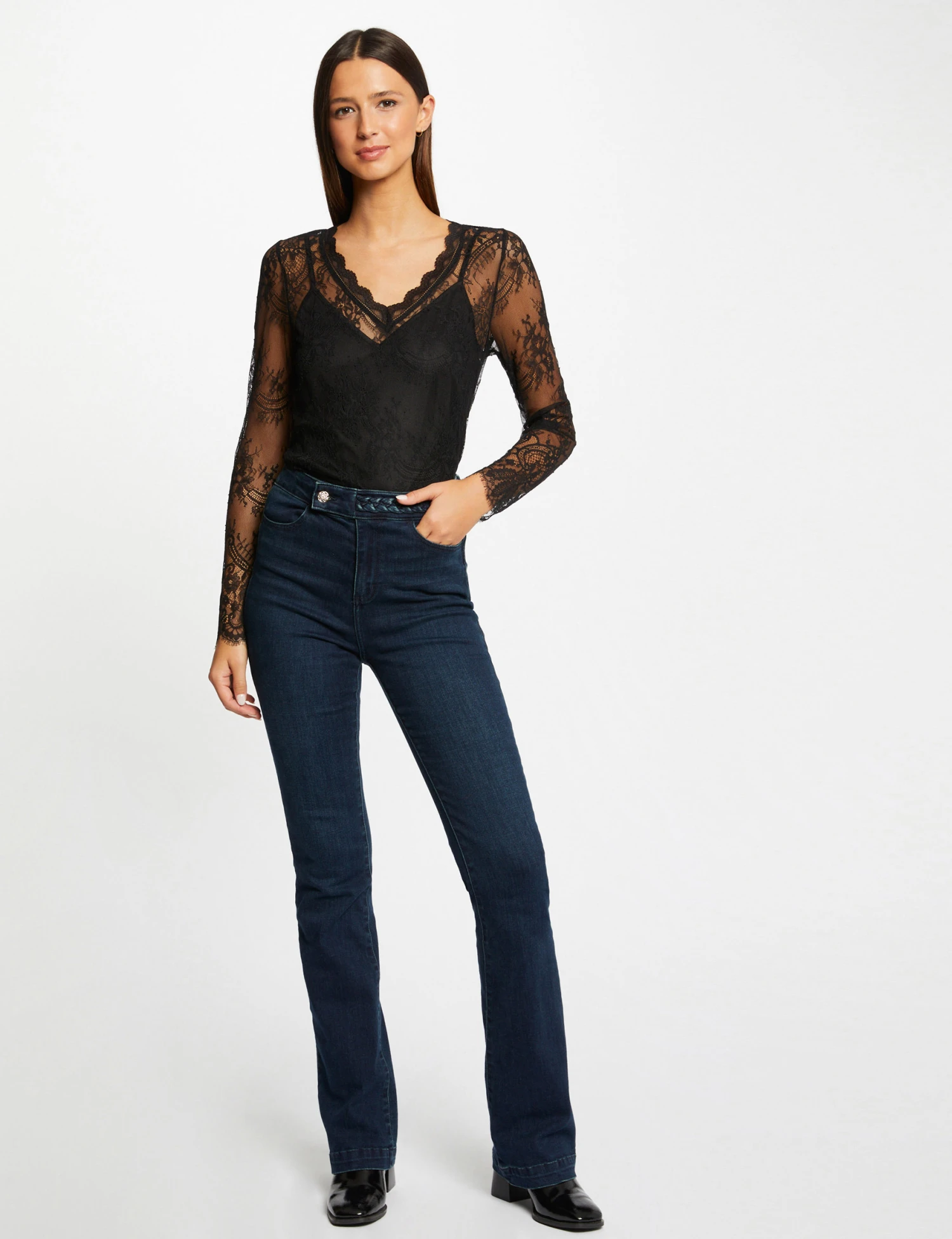 T-shirt Manches Longues à Dentelle Noir Femme – Image 3