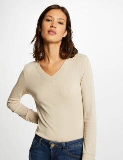 T-shirt Manches Longues Avec Col En V Mastic Femme